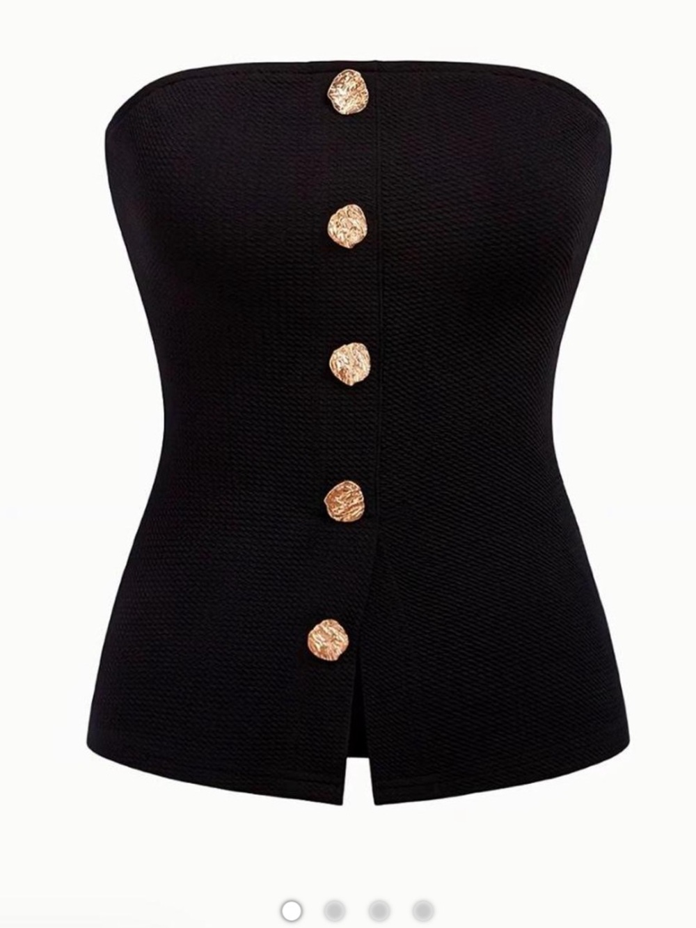 Strapless Black Crop Top with Gold Buttons